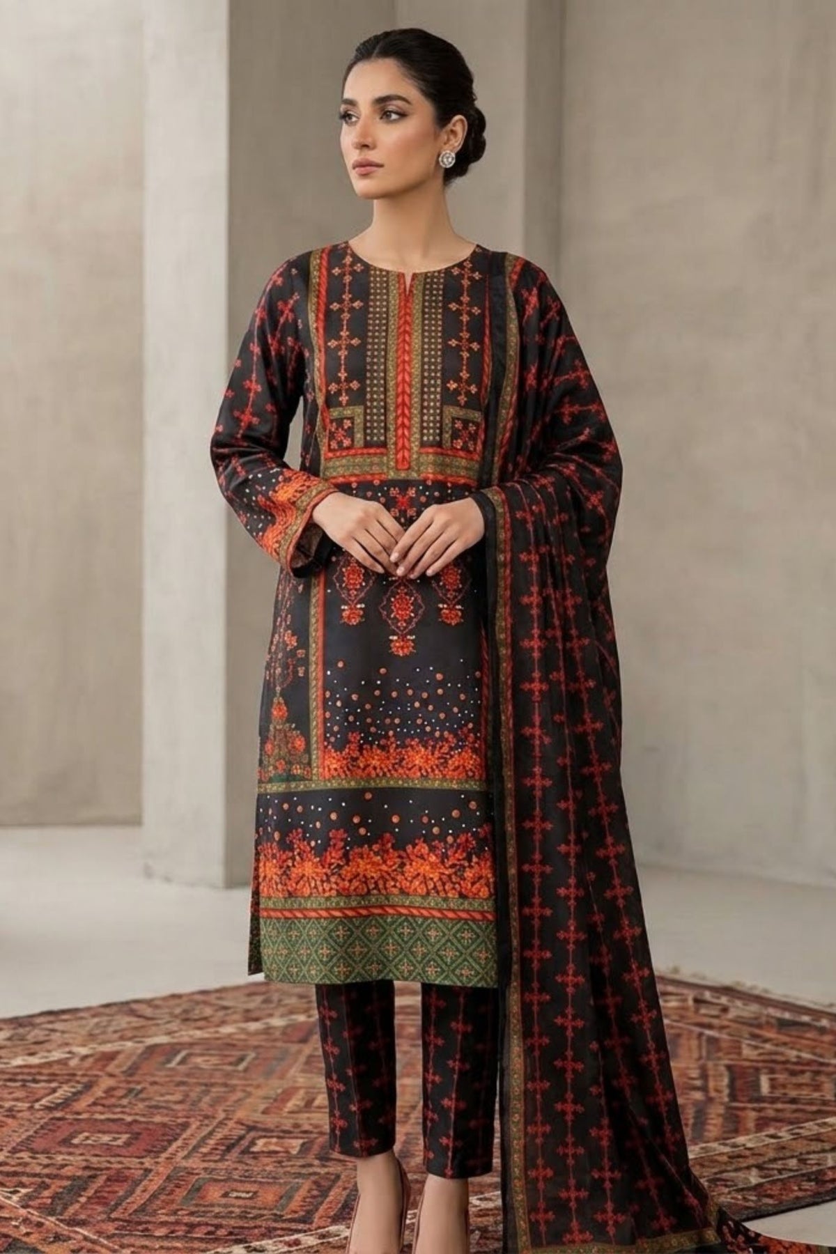 Noor-e-Shab ( 3 Piece Silk Printed Suite )