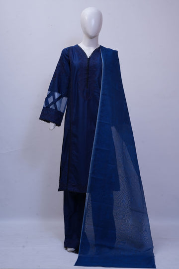 Royal Midnight Blue 3-Piece Stitched Embroidered Suit