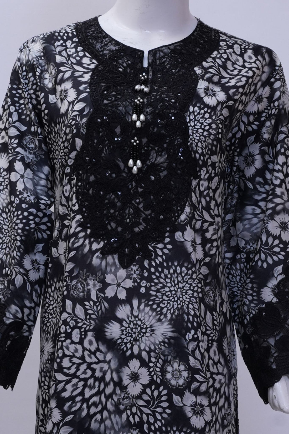 Charcoal Monochrome Floral 3-Piece Stitched Embroidered Suit