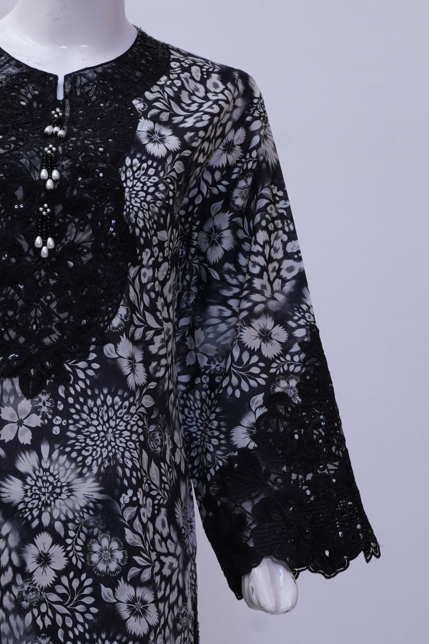 Charcoal Monochrome Floral 3-Piece Stitched Embroidered Suit