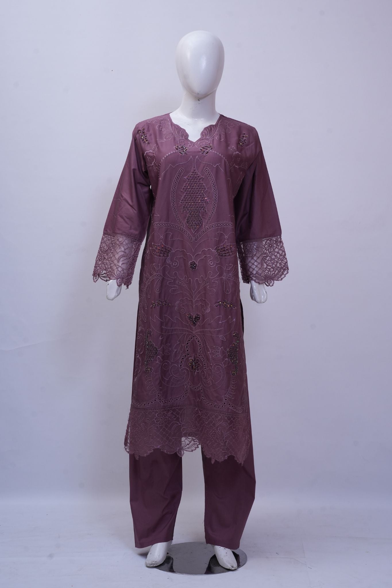 Dusky Mauve Embroidered 3-Piece Stitched Embroidered Suit