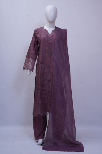 Dusky Mauve Embroidered 3-Piece Stitched Embroidered Suit