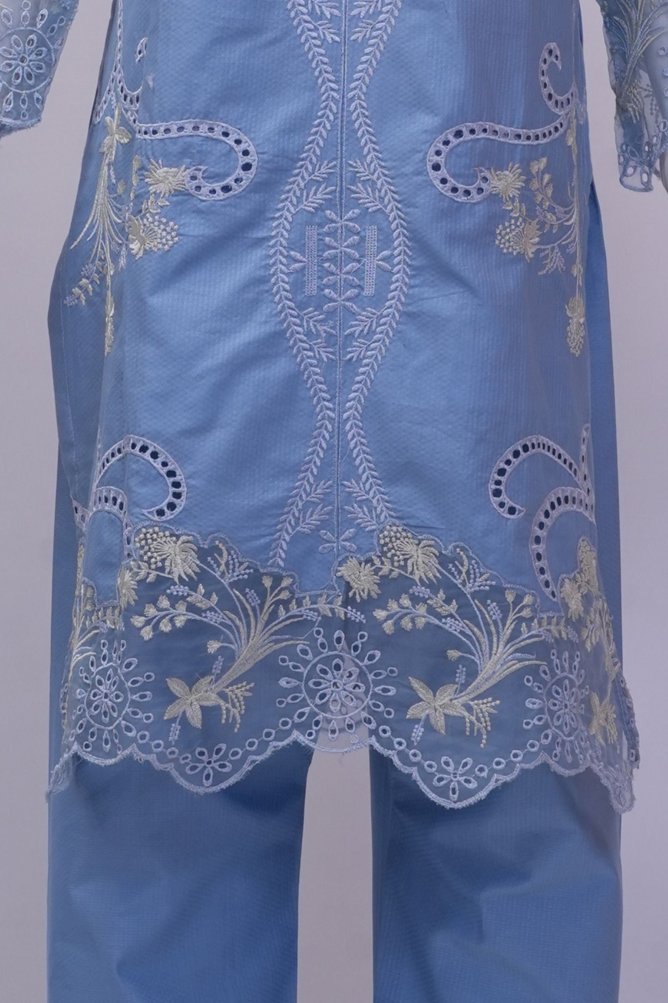 Pastel Powder Blue Embroidered 3-Piece Stitched Suit