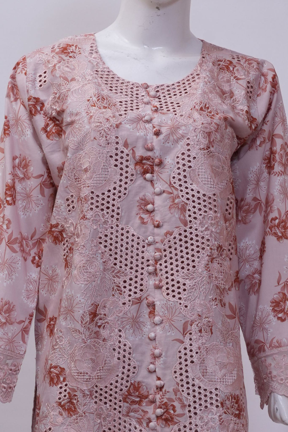 Blush Pink Floral Schiffli Embroidered 3-Piece Stitched Suit