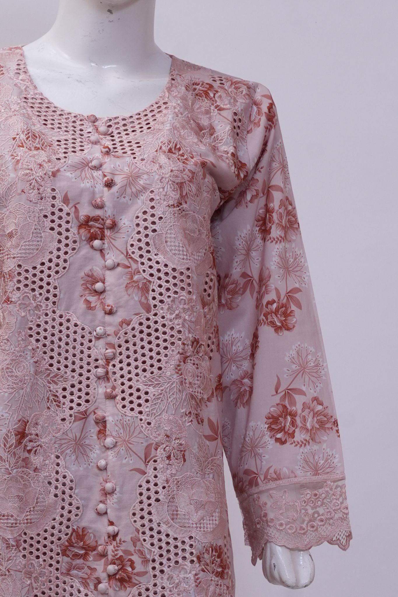 Blush Pink Floral Schiffli Embroidered 3-Piece Stitched Suit