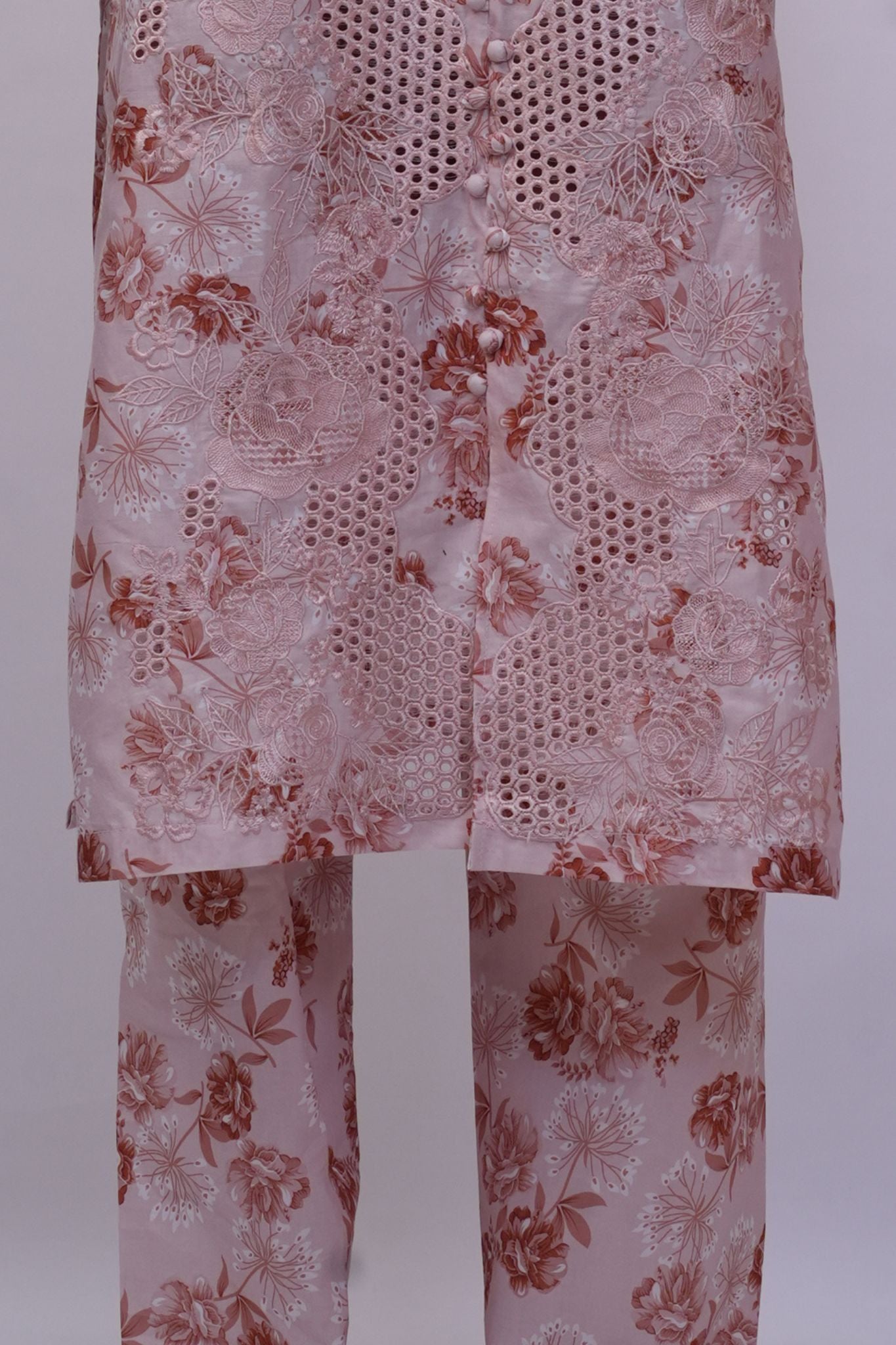 Blush Pink Floral Schiffli Embroidered 3-Piece Stitched Suit