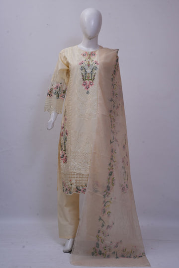 Pastel Cream Floral Embroidered 3-Piece Stitched Suit