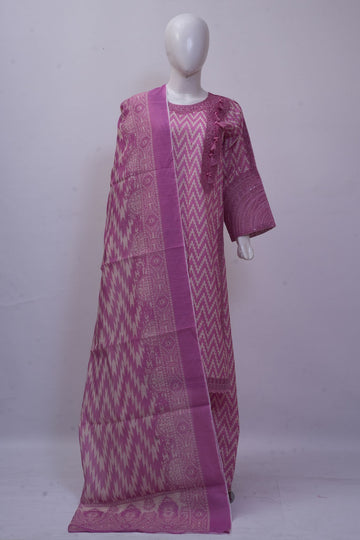 Dusty Rose Pink Ikat Printed 3-Piece Stitched Suit
