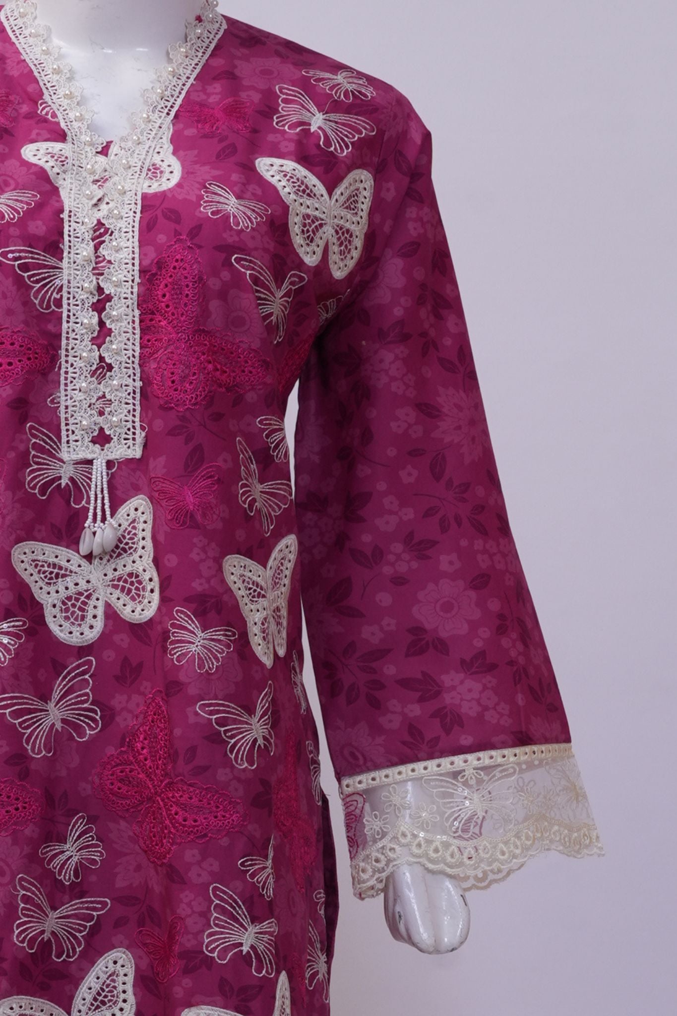Magenta Butterfly Schiffli Embroidered 3-Piece Stitched Suit
