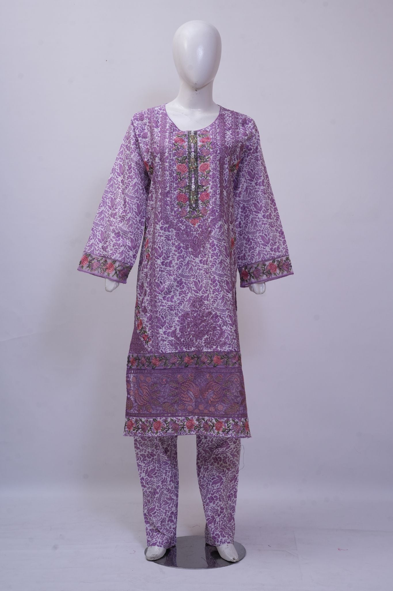 Lilac Lavender Floral Embroidered 3-Piece Stitched Suit