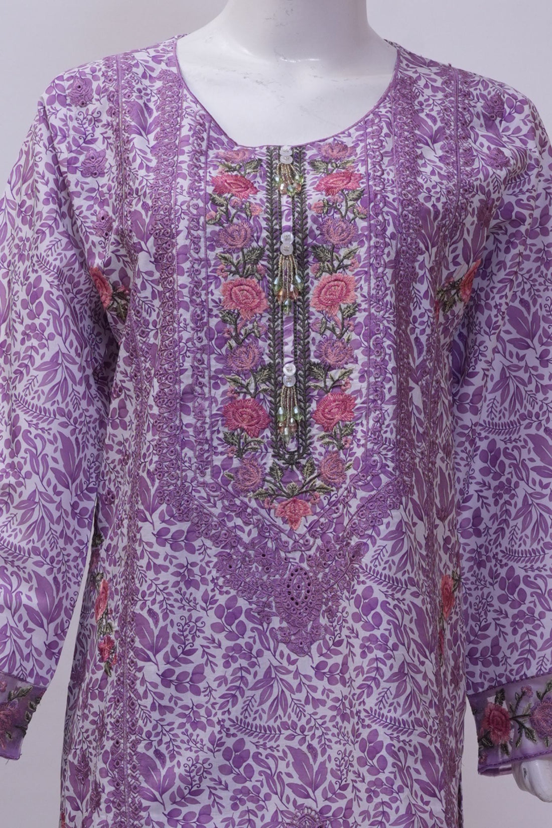 Lilac Lavender Floral Embroidered 3-Piece Stitched Suit