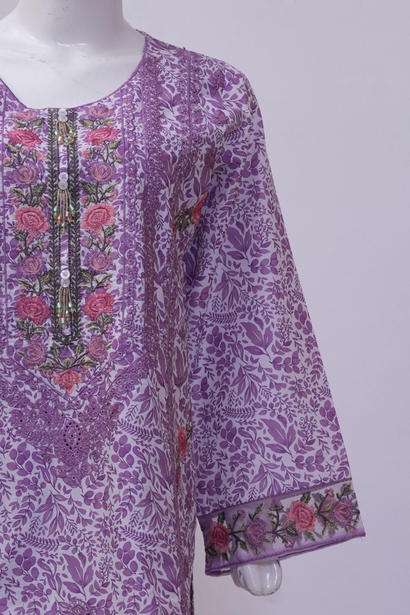 Lilac Lavender Floral Embroidered 3-Piece Stitched Suit