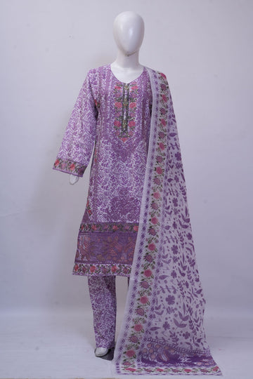 Lilac Lavender Floral Embroidered 3-Piece Stitched Suit