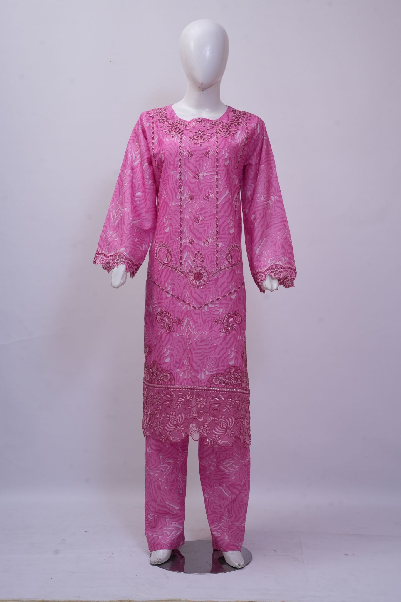 Bubblegum Pink Marble Embroidered 3-Piece Stitched Suit