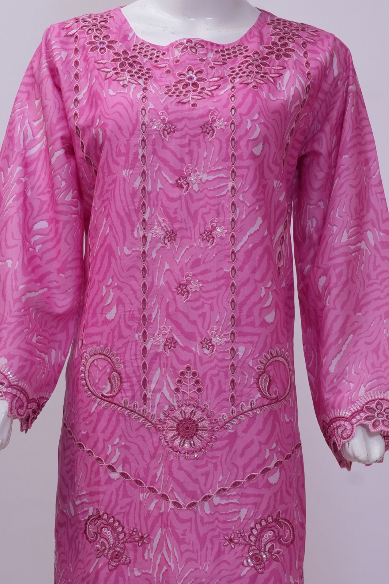 Bubblegum Pink Marble Embroidered 3-Piece Stitched Suit