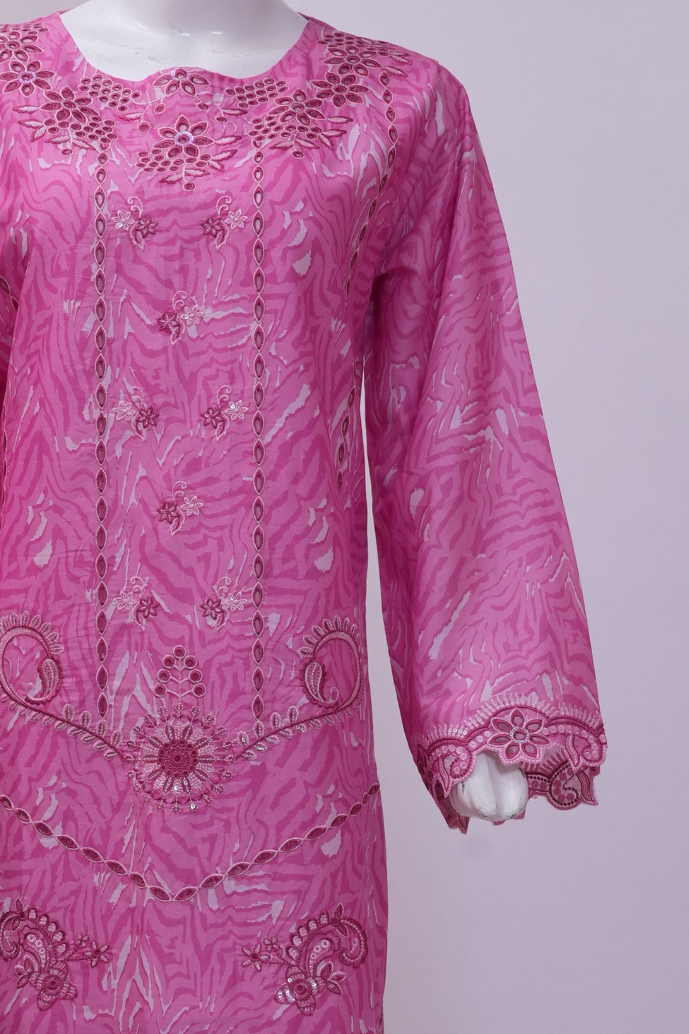 Bubblegum Pink Marble Embroidered 3-Piece Stitched Suit