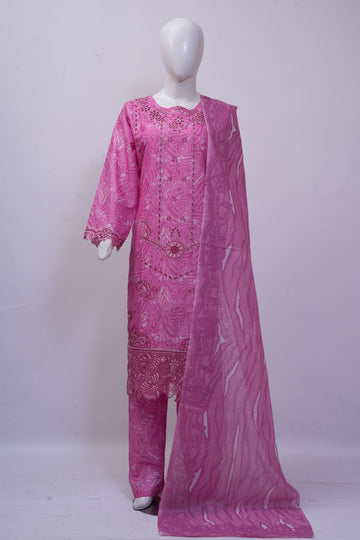Bubblegum Pink Marble Embroidered 3-Piece Stitched Suit