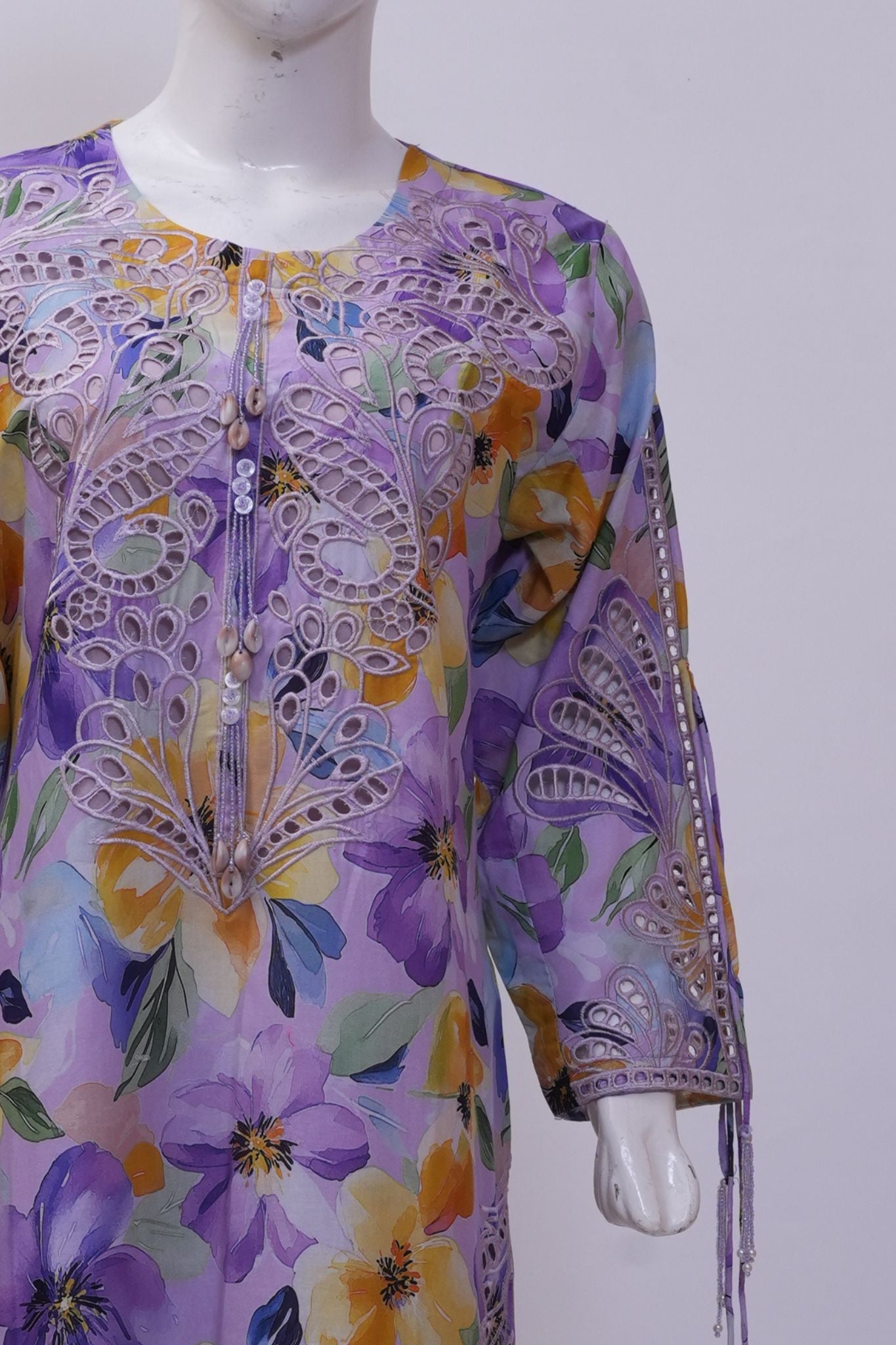 Purple Botanical Floral Schiffli Embroidered 3-Piece Stitched Suit