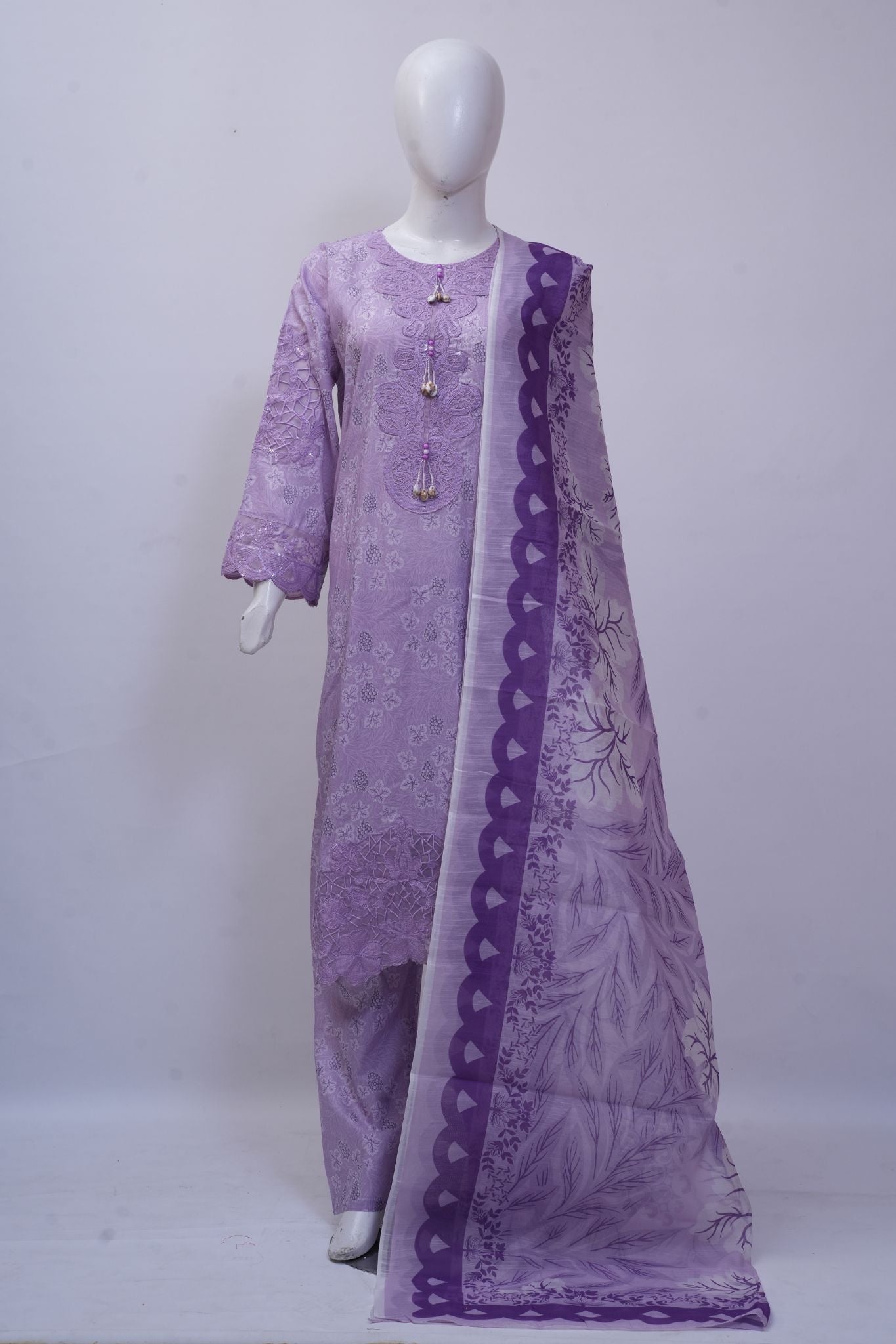 Lilac Floral Shiffli Embroidered 3-Piece Stitched Suit