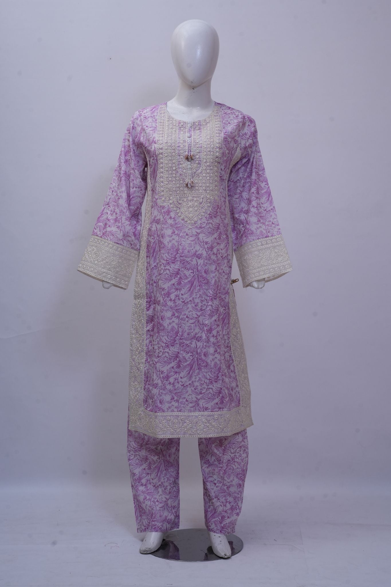 Purple Floral Printed Embroidered 3-Piece Stitched Suit
