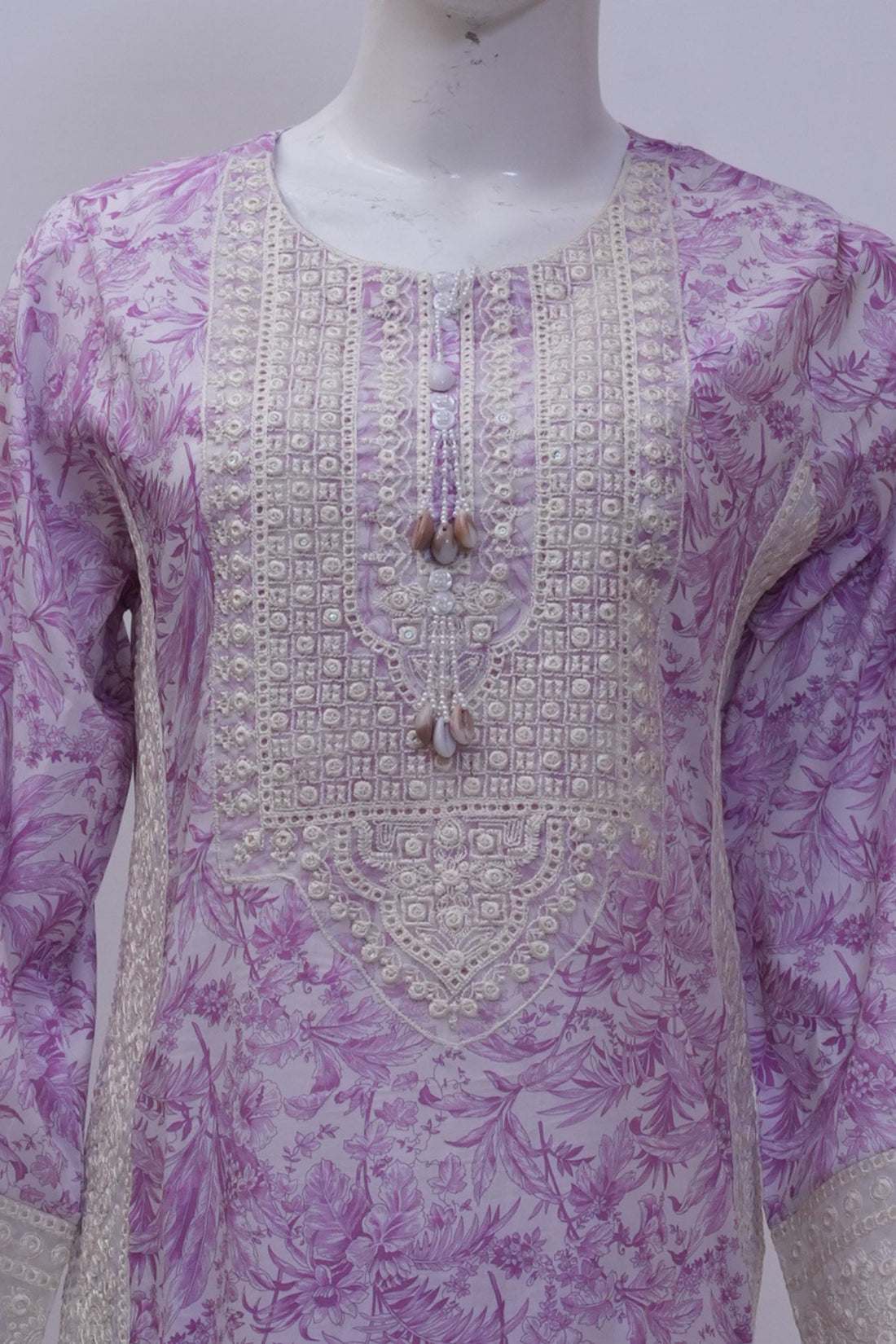 Purple Floral Printed Embroidered 3-Piece Stitched Suit