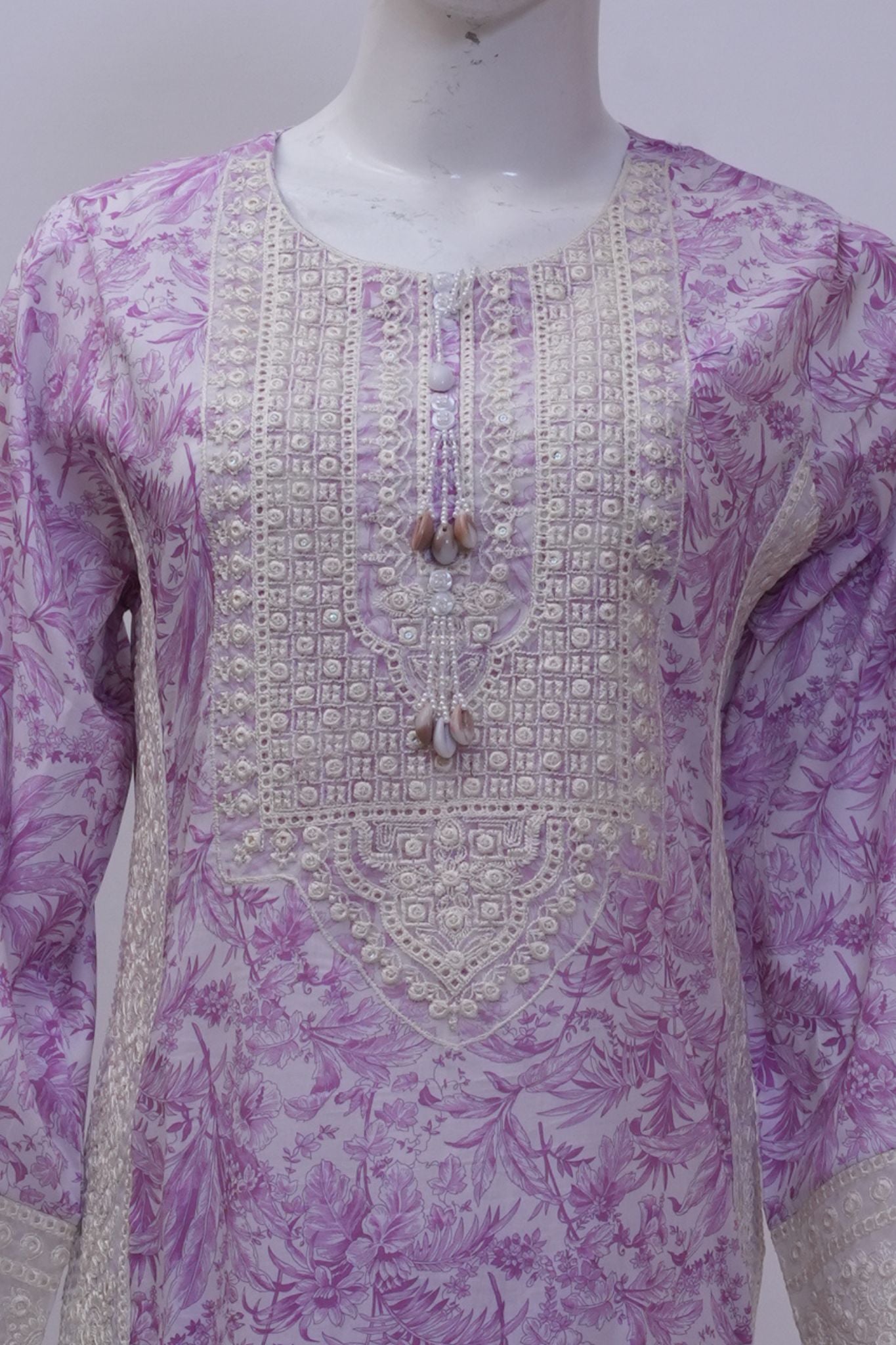 Purple Floral Printed Embroidered 3-Piece Stitched Suit