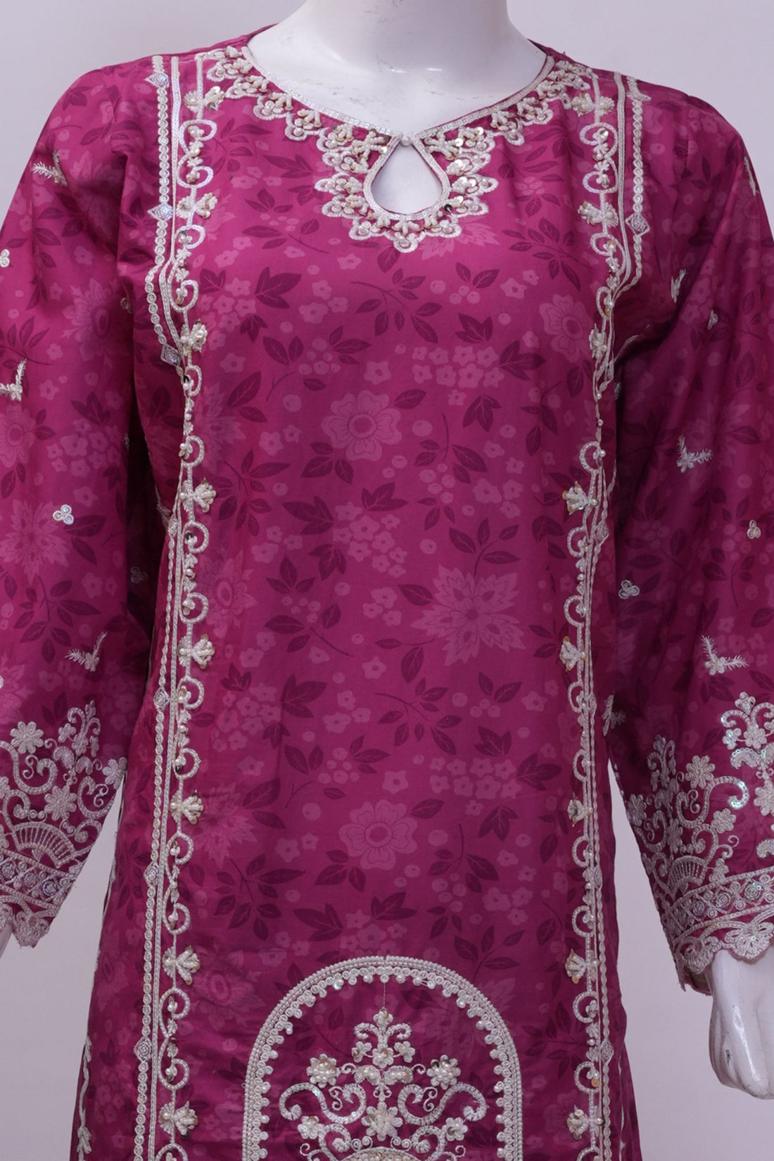 Vibrant Magenta Floral Embroidered 3-Piece Stitched Suit