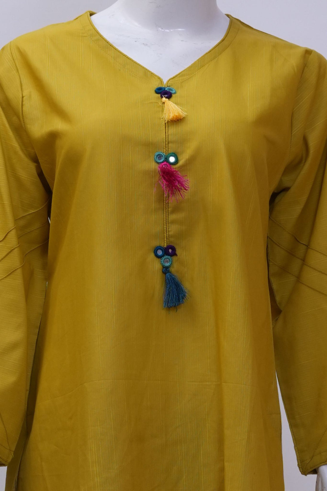 Vibrant Mustard Yellow Mirror-Work 3-Piece Stitched Suit