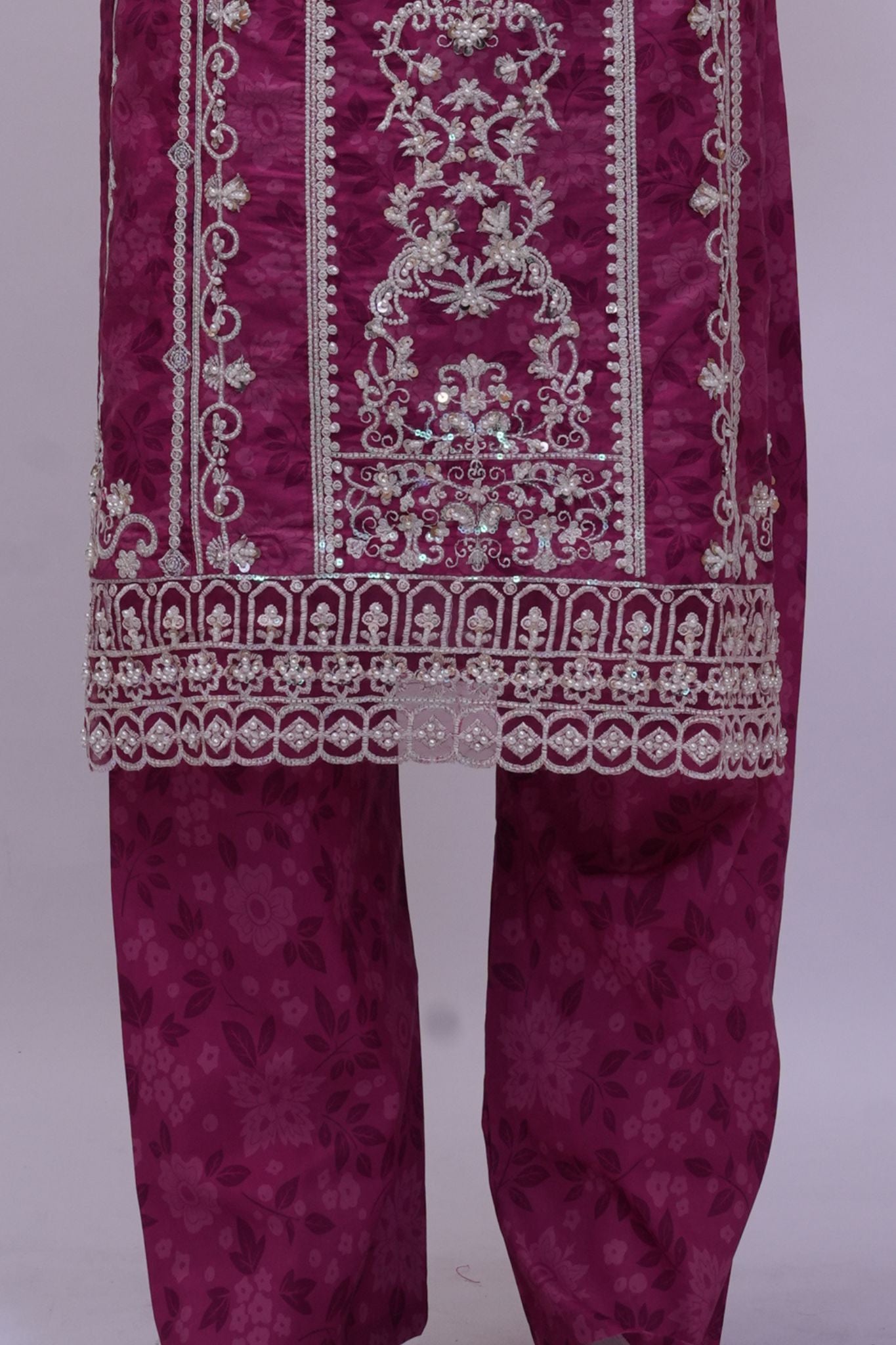 Vibrant Magenta Floral Embroidered 3-Piece Stitched Suit
