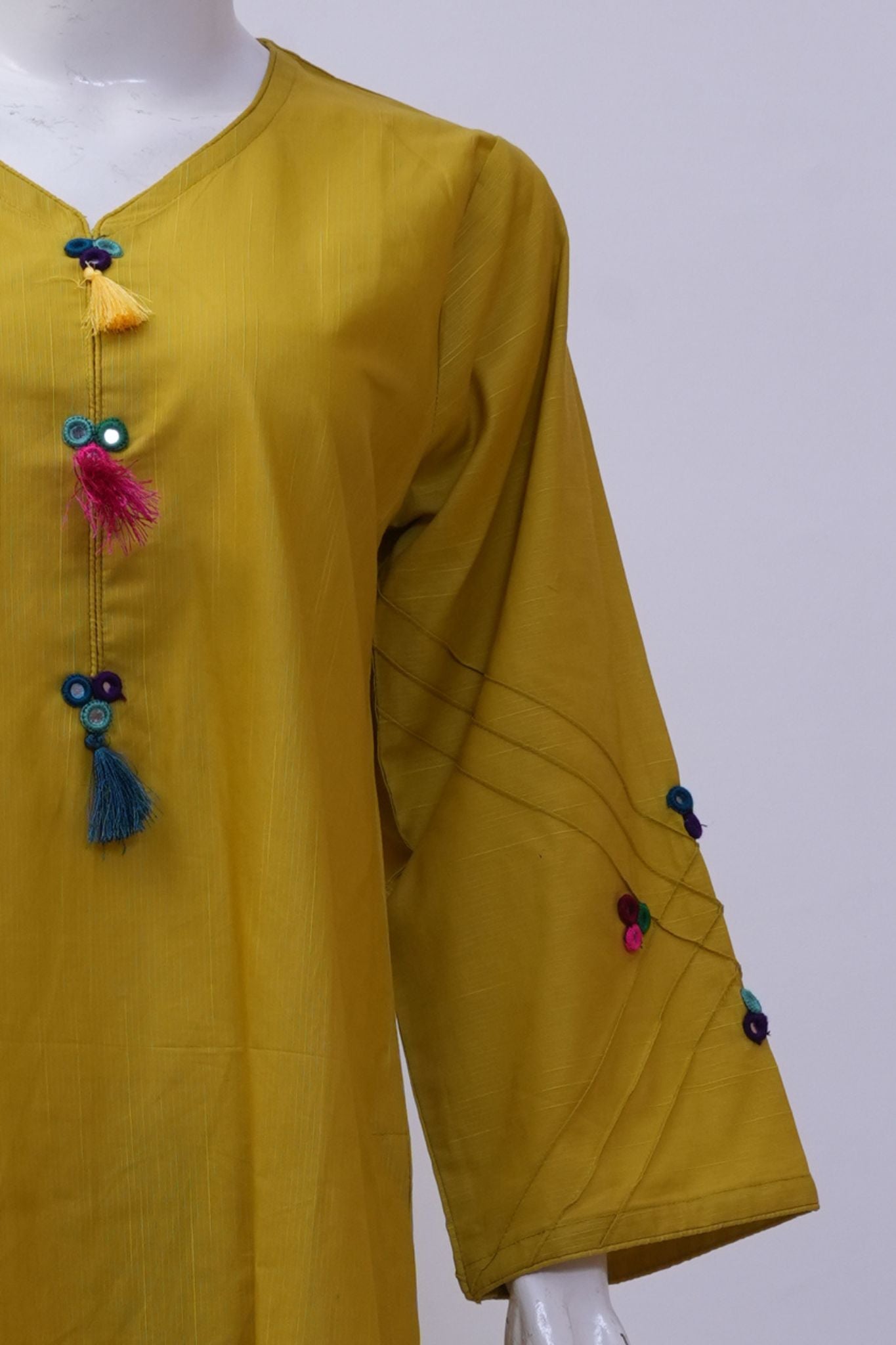 Vibrant Mustard Yellow Mirror-Work 3-Piece Stitched Suit