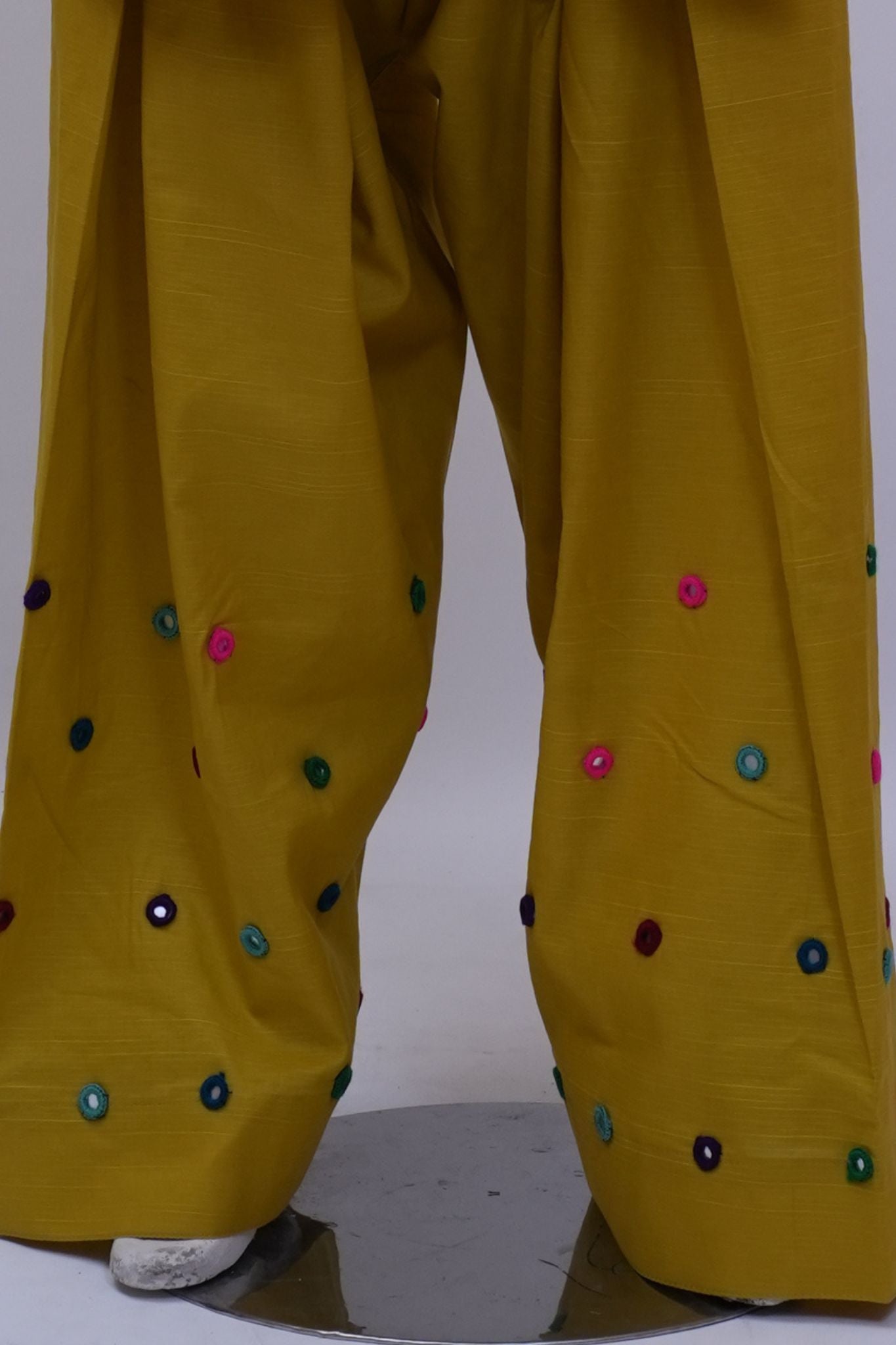 Vibrant Mustard Yellow Mirror-Work 3-Piece Stitched Suit