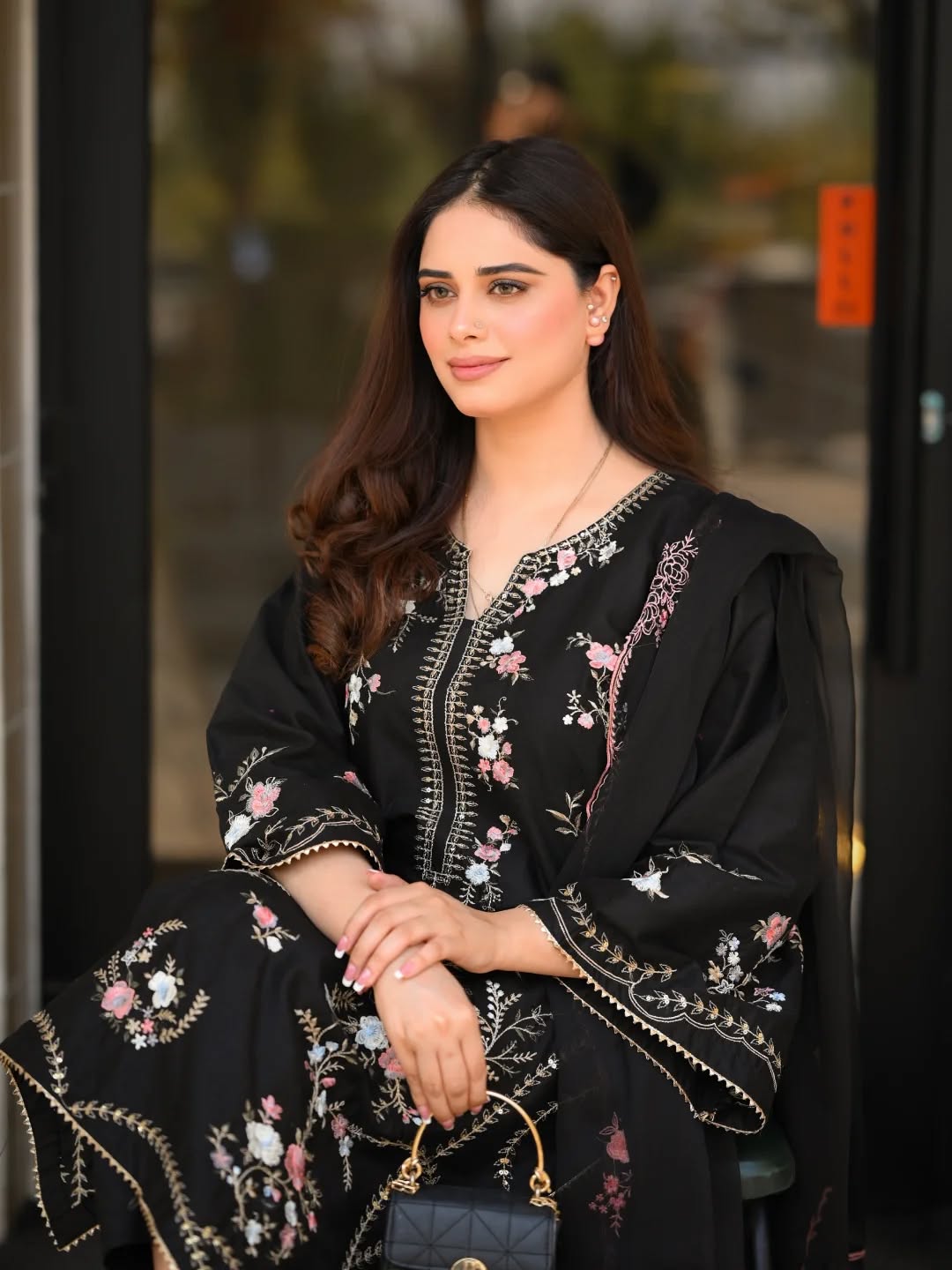 Noir Bloom - Premium 3 Piece Embroidered Stitched Suit