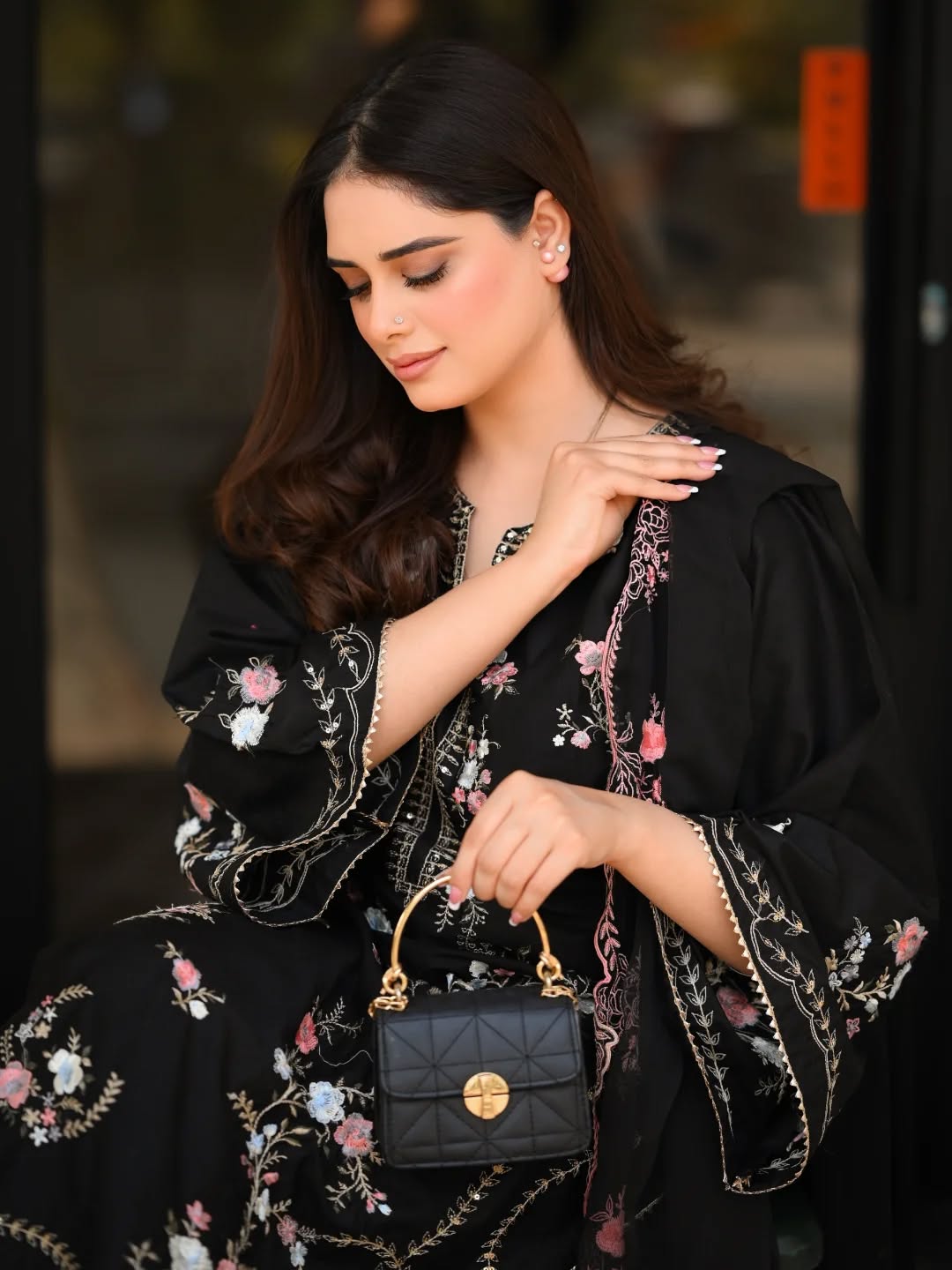 Noir Bloom - Premium 3 Piece Embroidered Stitched Suit