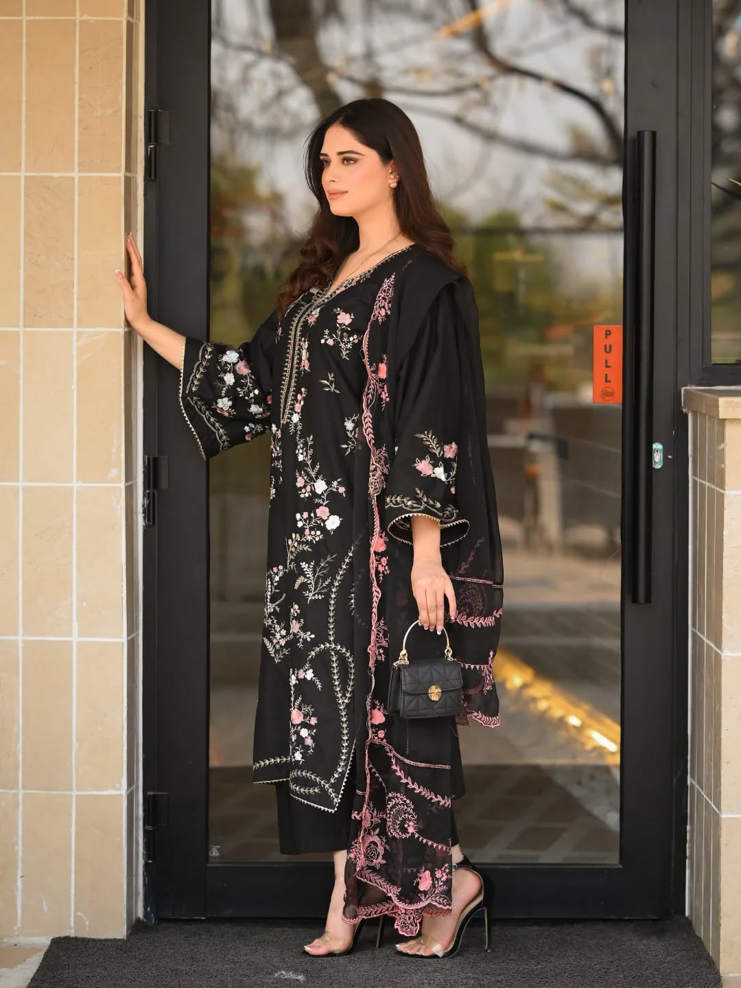 Noir Bloom - Premium 3 Piece Embroidered Stitched Suit