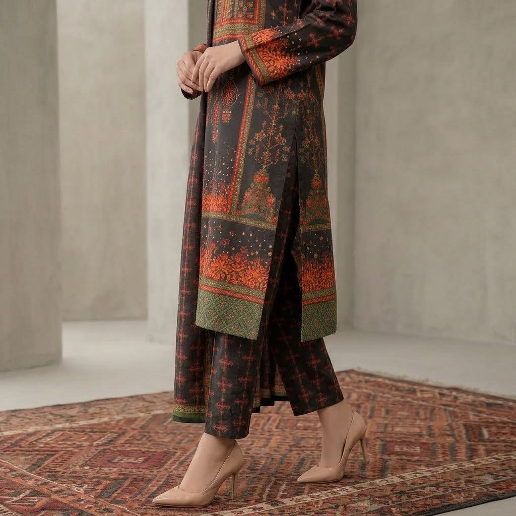 Noor-e-Shab ( 3 Piece Silk Printed Suite )