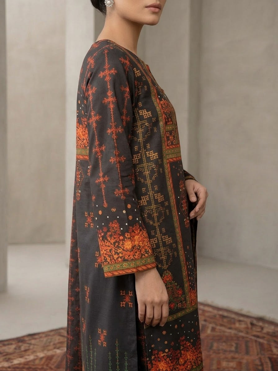 Noor-e-Shab ( 3 Piece Silk Printed Suite )