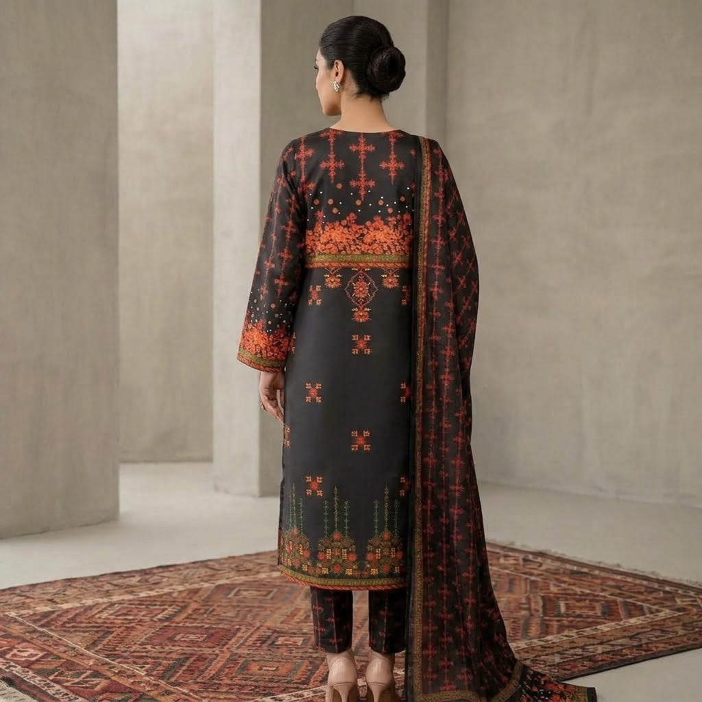 Noor-e-Shab ( 3 Piece Silk Printed Suite )
